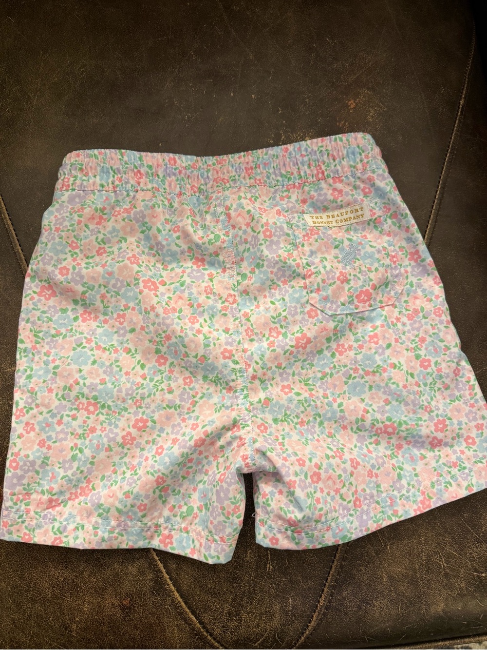 TBBC Pastel Floral Elastic Waist Boys Swim Shorts with Blue Drawstring - Picture 3 of 3